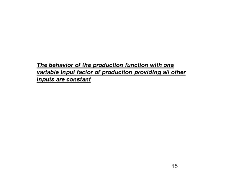 The behavior of the production function with one variable input factor of production providing The behavior of the production function with one variable input factor of production providing